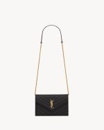 YSL CASSANDRE ENVELOPE CHAIN WALLET IN GRAIN DE POUDRE LEATHER